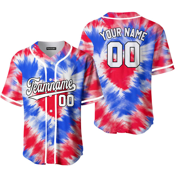 Custom Tie Dye Heart USA Flag On White Custom Baseball Jerseys For Men & Women