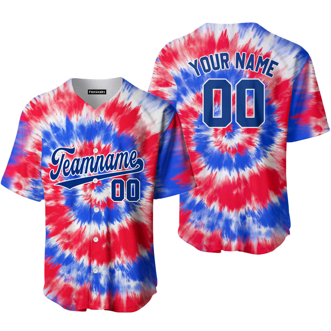 Custom Tie Dye Royal Red On Blue Custom Baseball Jerseys For Men & Women