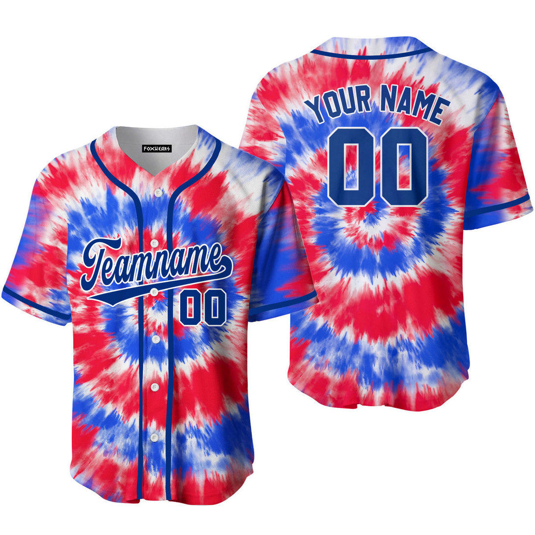 Custom Tie Dye Royal Red On Blue Custom Baseball Jerseys For Men & Women