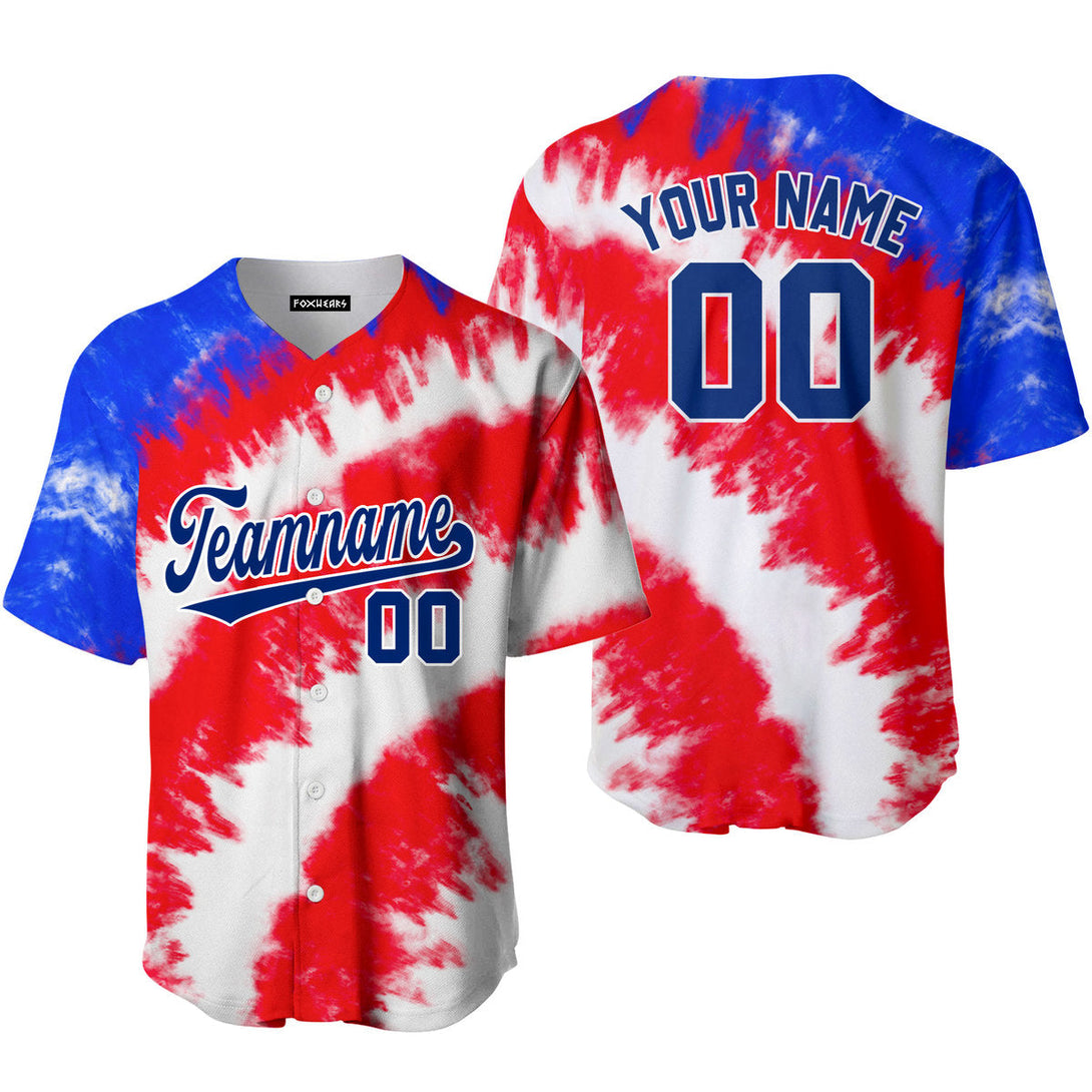 Custom Tie Dye USA Flag Color On Blue Custom Baseball Jerseys For Men & Women