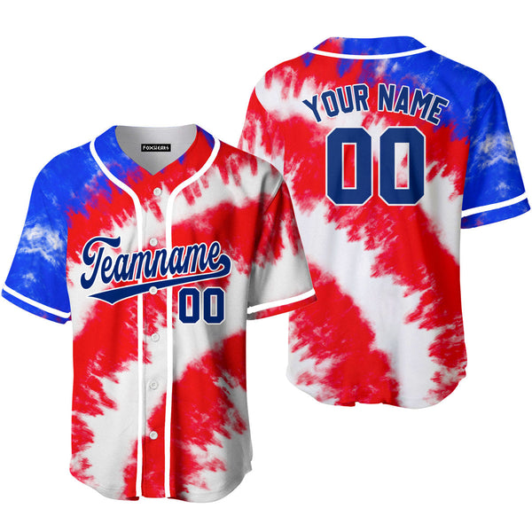 Custom Tie Dye USA Flag Color On Blue Custom Baseball Jerseys For Men & Women