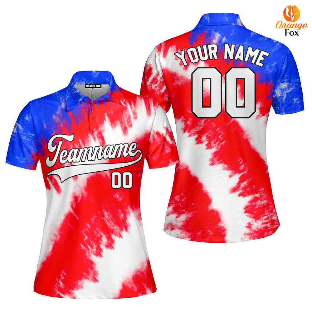 Custom Tie Dye USA Flag Color On White Custom Polo Shirt For Women