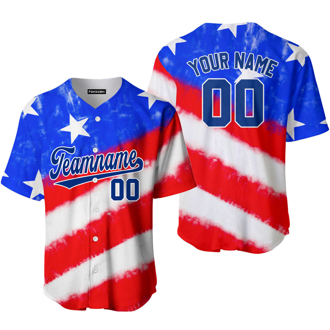 Custom Tie Dye White Royal USA Flag On Blue Custom Baseball Jerseys For Men & Women