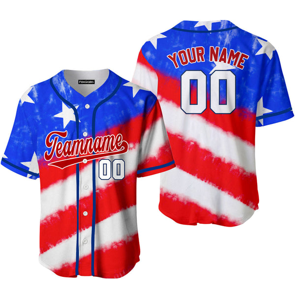 Custom Tie Dye White Royal USA Flag On Red Custom Baseball Jerseys For Men & Women