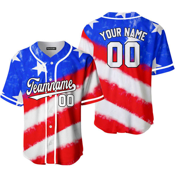 Custom Tie Dye White Royal USA Flag On White Custom Baseball Jerseys For Men & Women