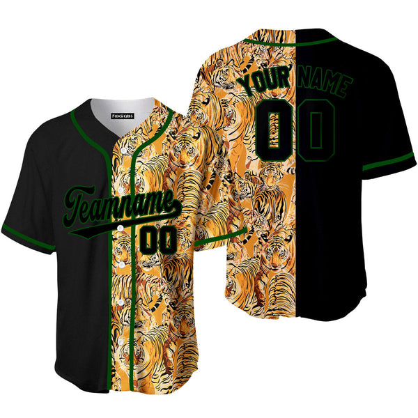 Custom Tiger Pattern Black Black-Green Baseball Jerseys For Men & Women