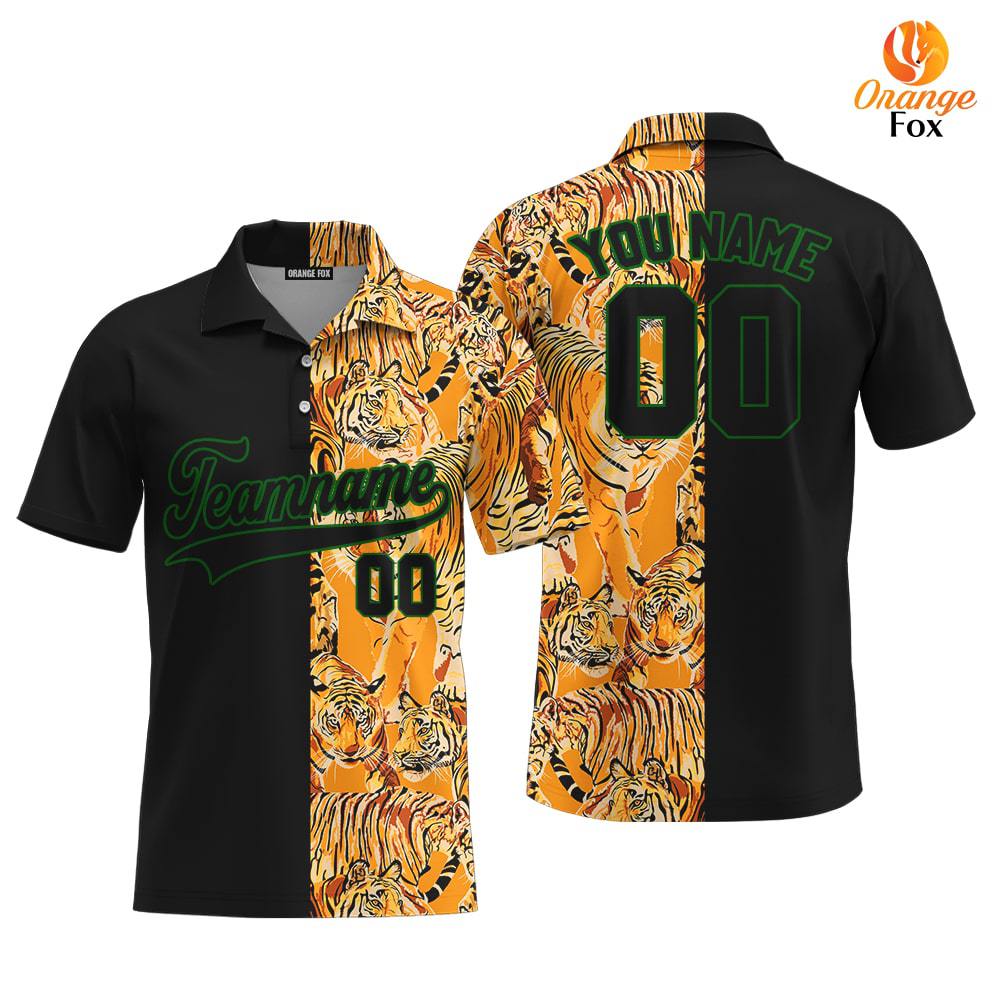 Custom Tiger Pattern Black Black-Green Custom Polo Shirt For Men