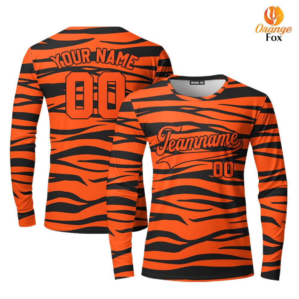 Custom Tiger Skin Orange Black Custom Long Sleeve T-Shirt For Men & Women