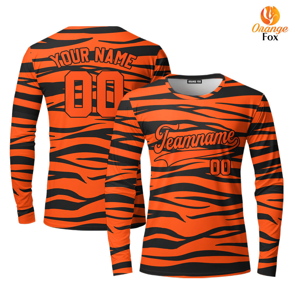 Custom Tiger Skin Orange Black Custom Long Sleeve T-Shirt For Men & Women