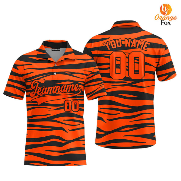 Custom Tiger Skin Orange Black Custom Polo Shirt For Men