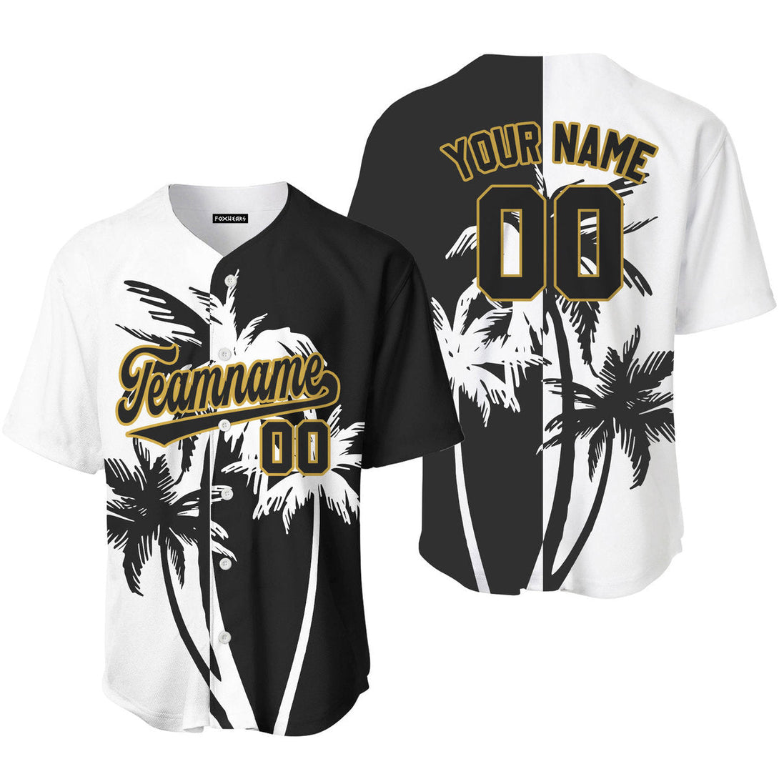 Custom Tropical Black Palm Trees Pattern Baseball Jerseys For Men & Women