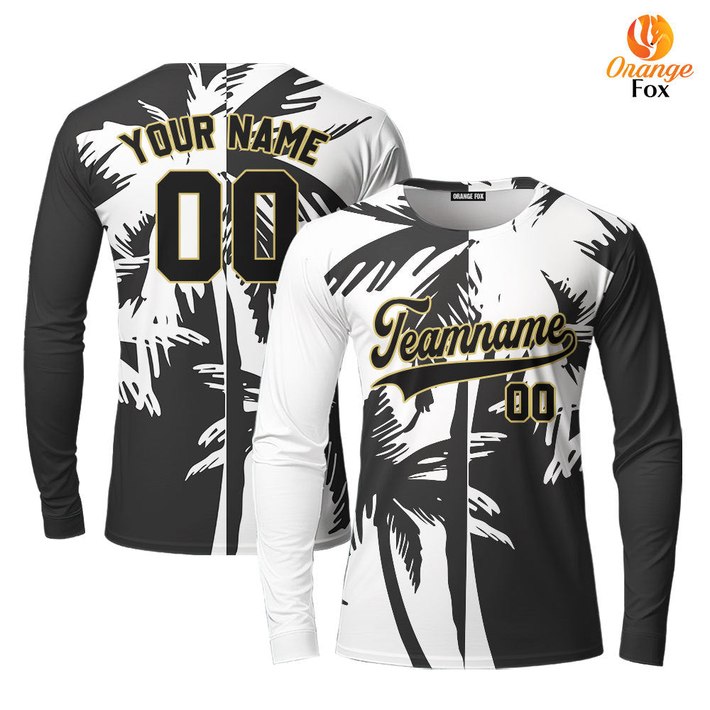 Custom Tropical Black Palm Trees Pattern Custom Long Sleeve T-Shirt For Men & Women