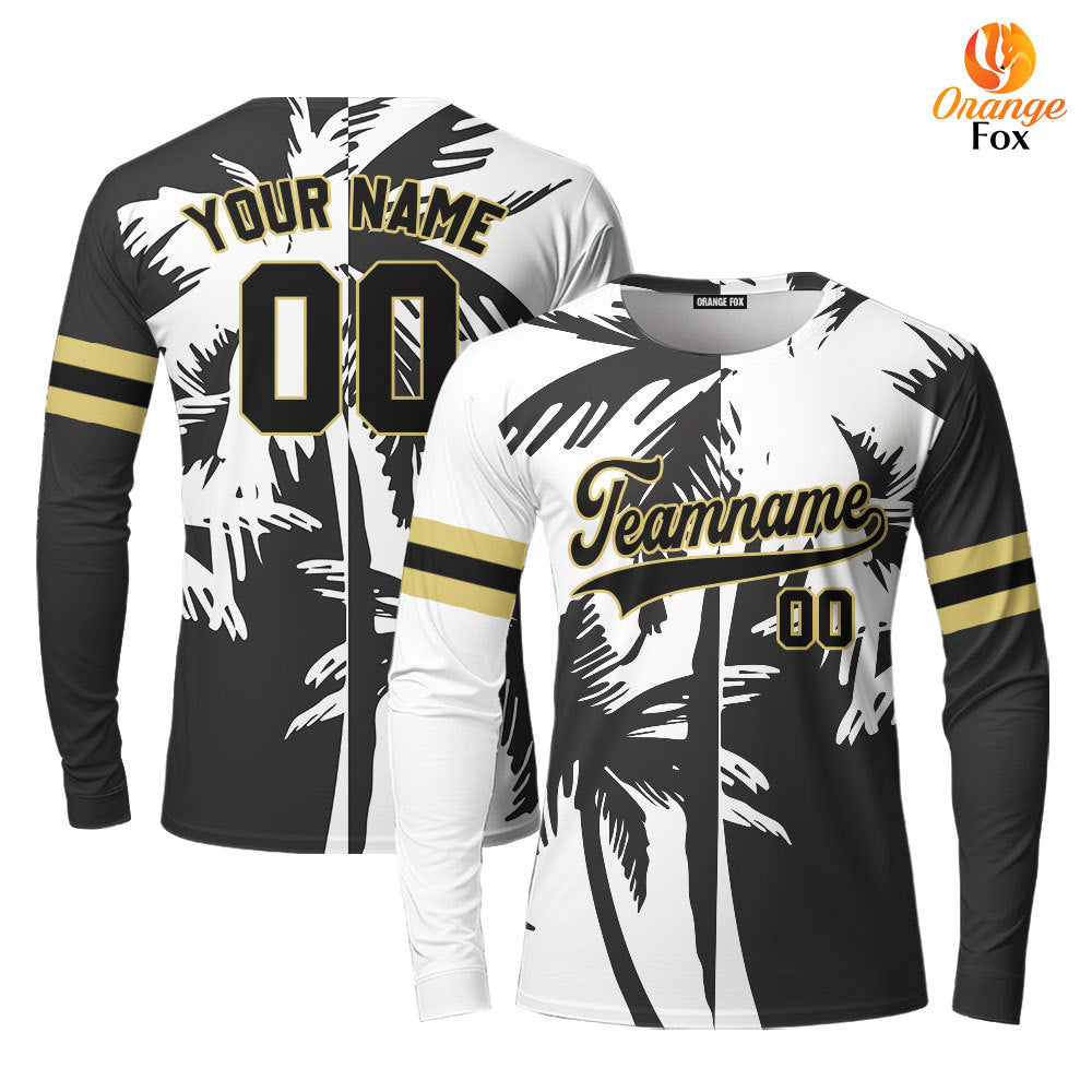 Custom Tropical Black Palm Trees Pattern Custom Long Sleeve T-Shirt For Men & Women