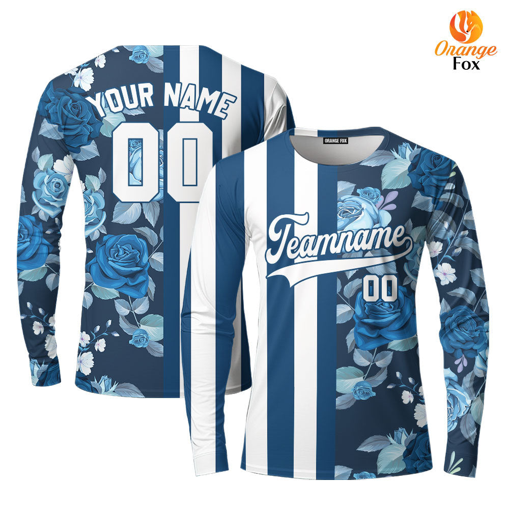 Custom Tropical Blue Navy White - Blue Split Fashion Custom Long Sleeve T-Shirt For Men & Women