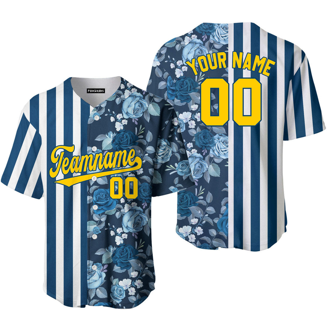 Custom Tropical Blue Navy Yellow - Blue Split Fashion Baseball Jerseys For Men & Women