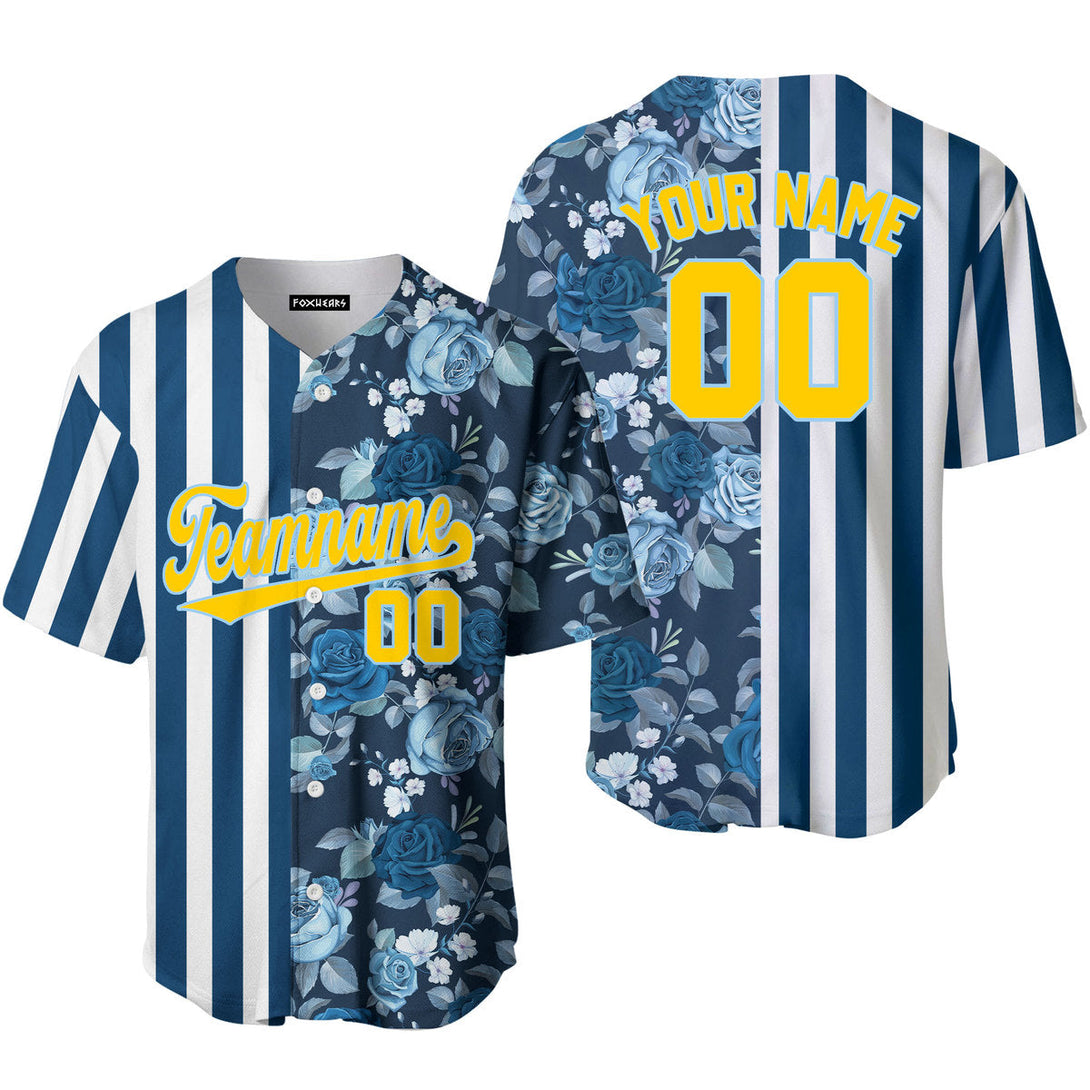 Custom Tropical Blue Navy Yellow - Light Blue Split Fashion Baseball Jerseys For Men & Women