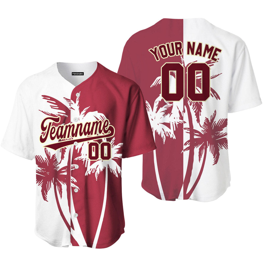 Custom Tropical Crimson Palm Trees Pattern Baseball Jerseys For Men & Women