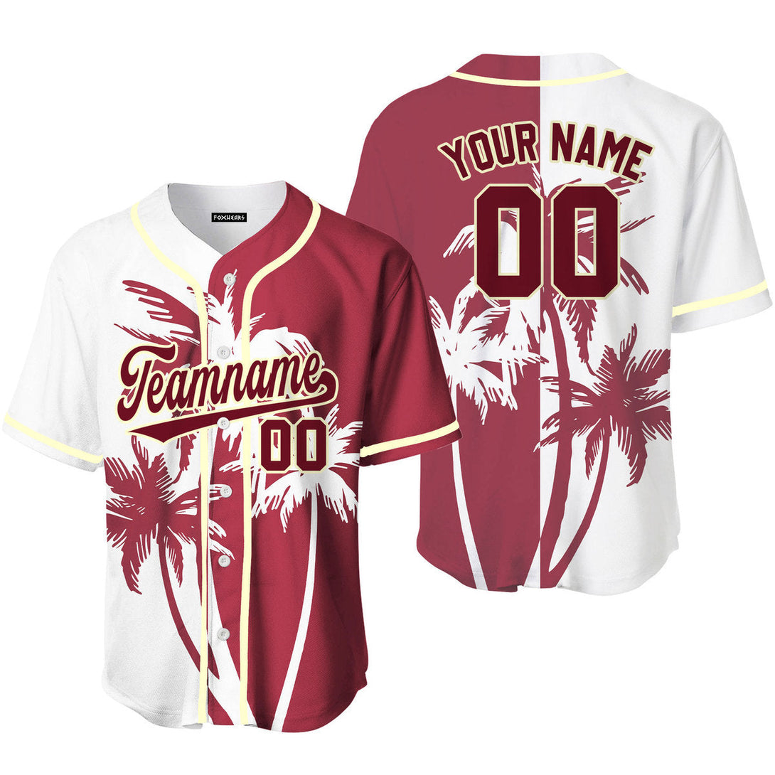 Custom Tropical Crimson Palm Trees Pattern Baseball Jerseys For Men & Women