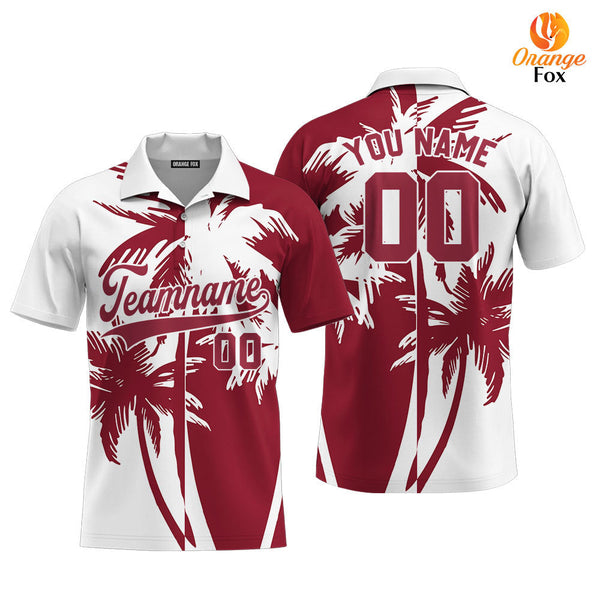 Custom Tropical Crimson Palm Trees Pattern Custom Polo Shirt For Men