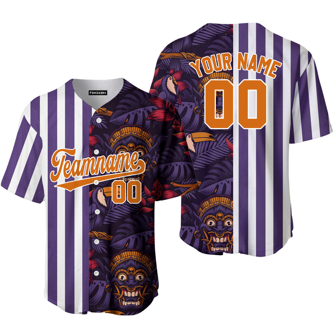 Custom Tropical Dark Purple Orange - Brown Split Fashion Baseball Jerseys For Men & Women