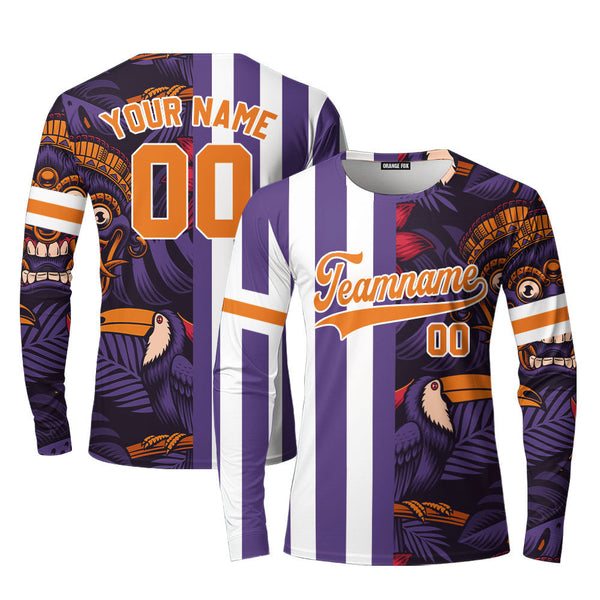 Custom Tropical Dark Purple Orange - Brown Split Fashion Custom Long Sleeve T-Shirt For Men & Women