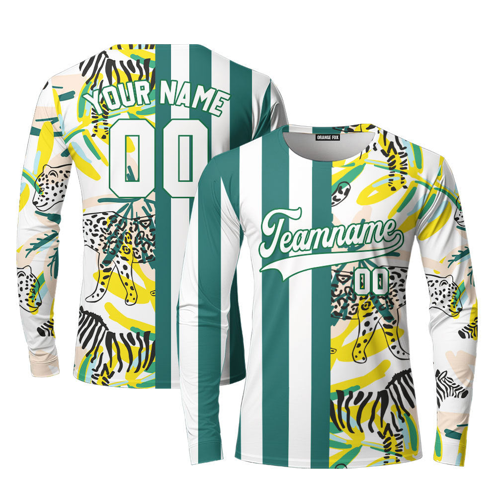 Custom Tropical Kelly Green Stripe White-Green Split Fashion Custom Long Sleeve T-Shirt For Men & Women