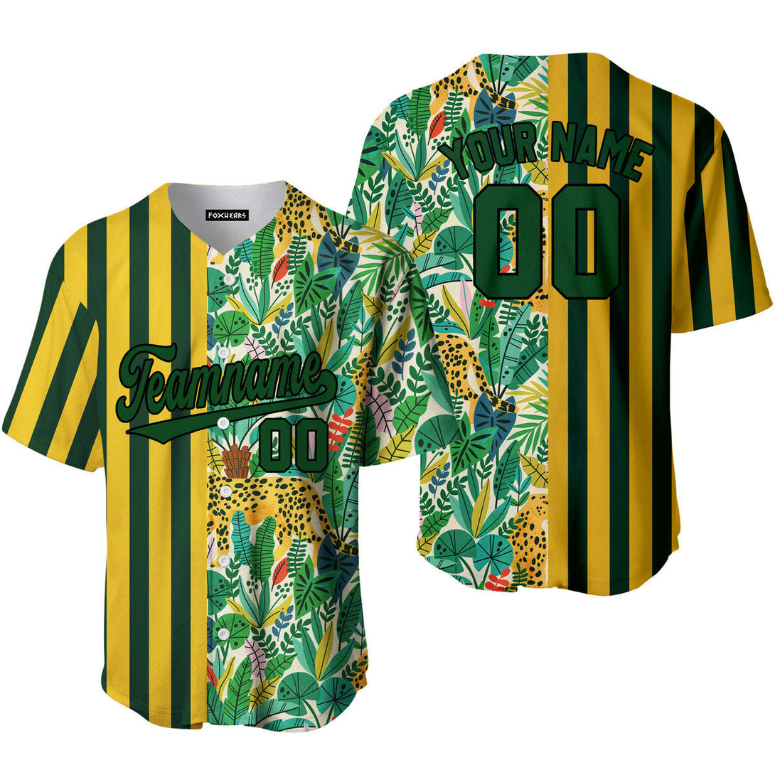 Custom Tropical Leopard Kelly Green Pinstripe Green Black Baseball Jerseys For Men & Women