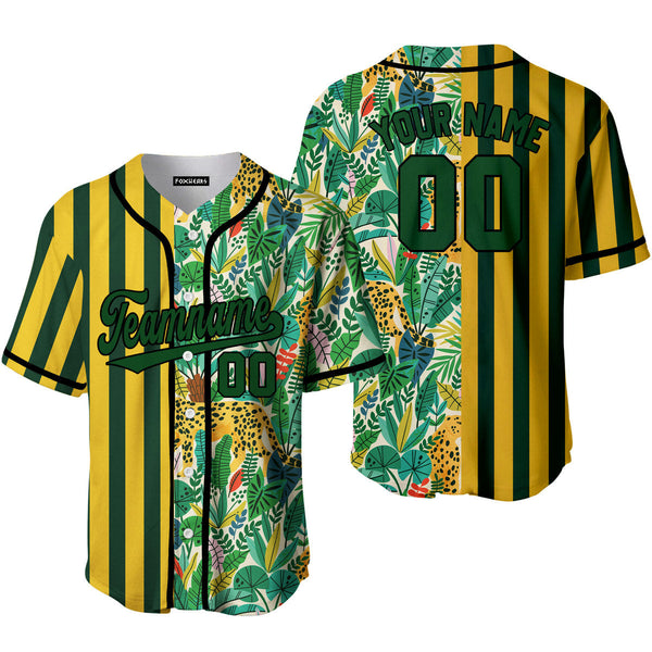 Custom Tropical Leopard Kelly Green Pinstripe Green Black Baseball Jerseys For Men & Women