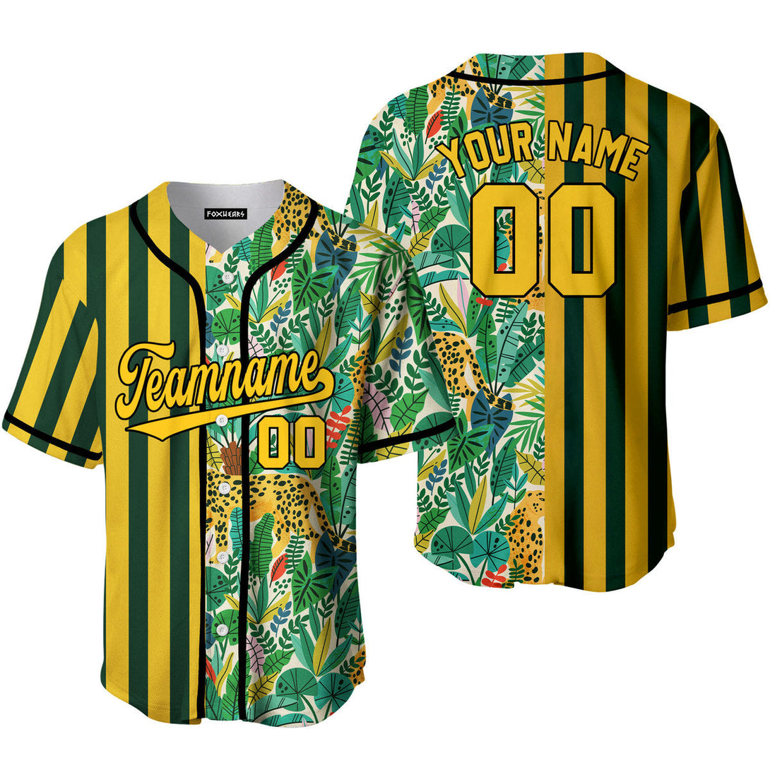 Custom Tropical Leopard Kelly Green Pinstripe Yellow Black Baseball Jerseys For Men & Women