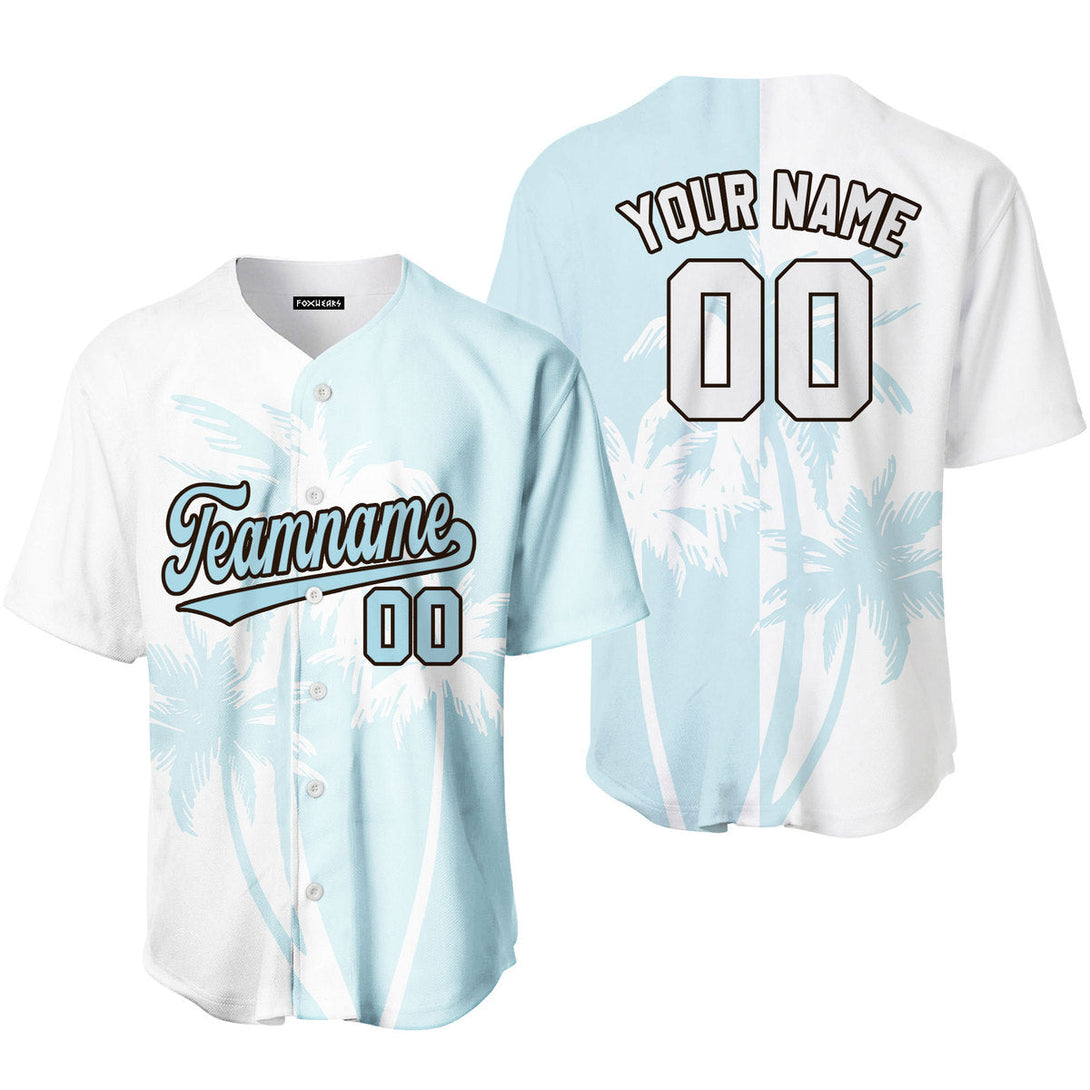 Custom Tropical Light Blue Palm Trees Pattern Baseball Jerseys For Men & Women