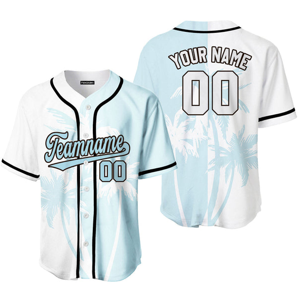 Custom Tropical Light Blue Palm Trees Pattern Baseball Jerseys For Men & Women