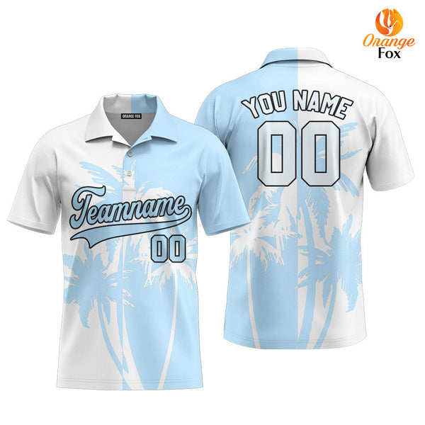 Custom Tropical Light Blue Palm Trees Pattern Custom Polo Shirt For Men