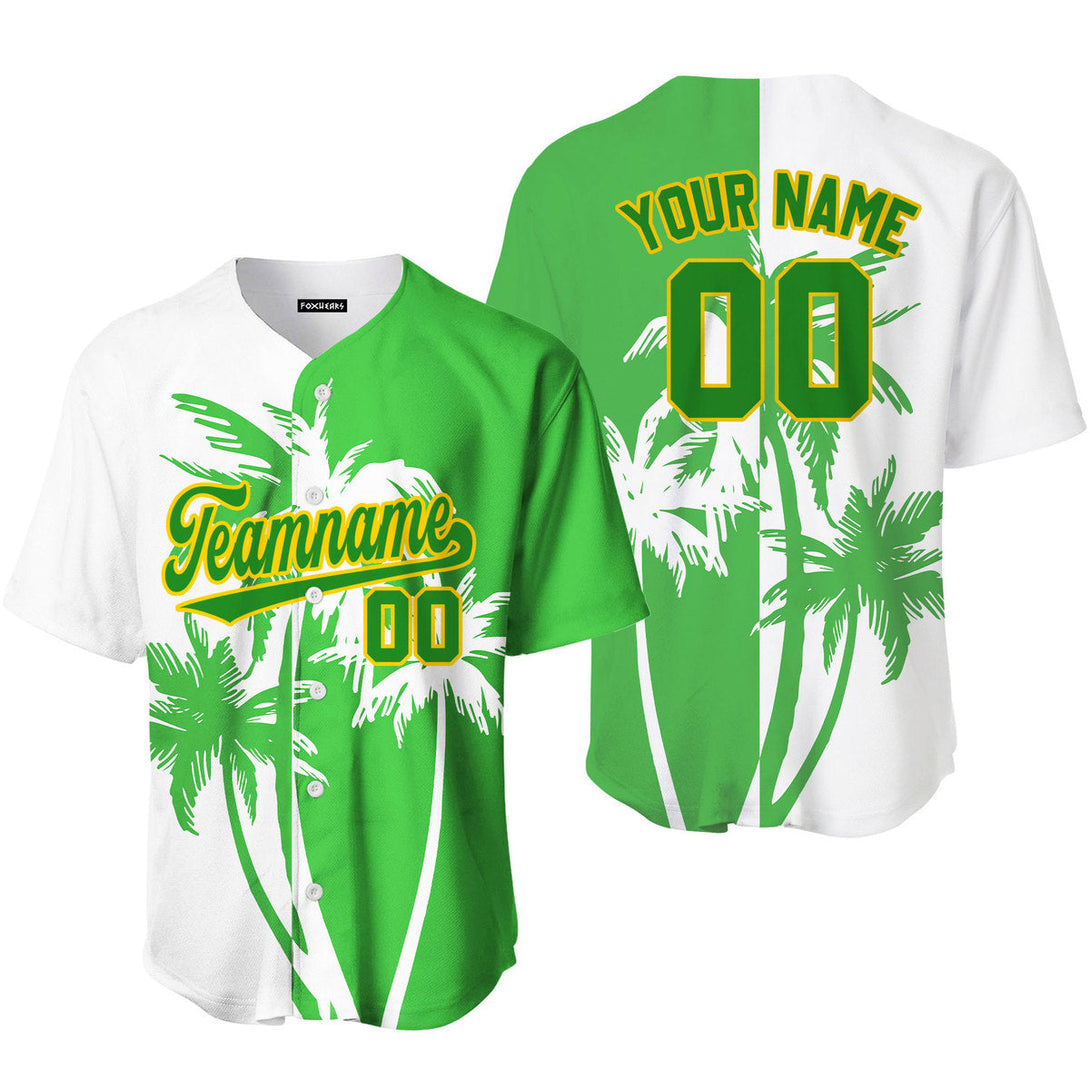 Custom Tropical Neon Green Palm Trees Pattern Baseball Jerseys For Men & Women