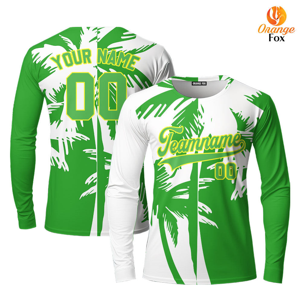 Custom Tropical Neon Green Palm Trees Pattern Custom Long Sleeve T-Shirt For Men & Women