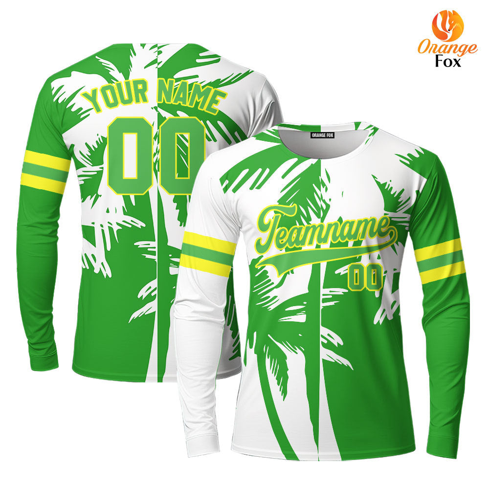 Custom Tropical Neon Green Palm Trees Pattern Custom Long Sleeve T-Shirt For Men & Women