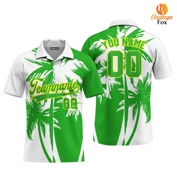 Custom Tropical Neon Green Palm Trees Pattern Custom Polo Shirt For Men