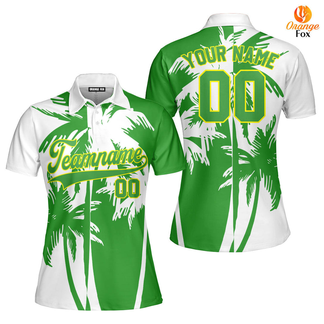 Custom Tropical Neon Green Palm Trees Pattern Custom Polo Shirt For Women