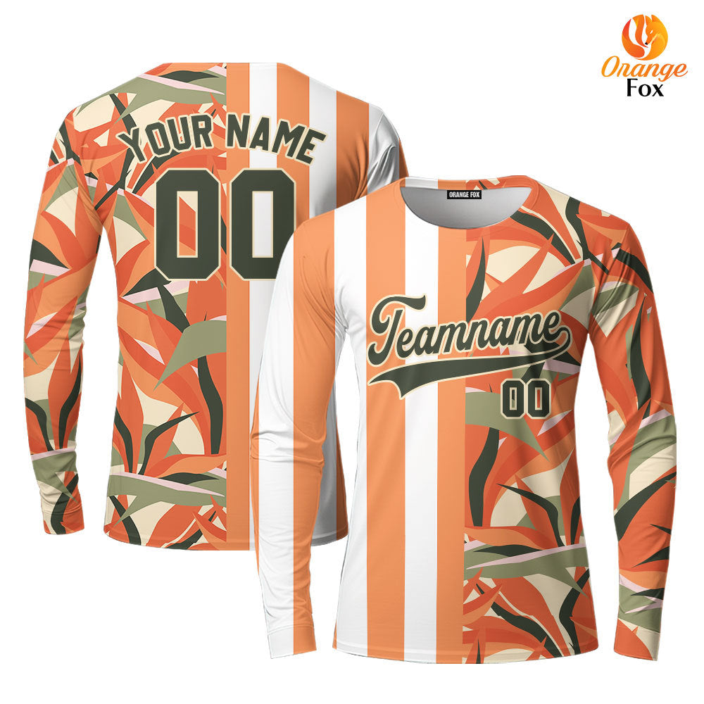 Custom Tropical Orange Green-Cream Split Fashion Custom Long Sleeve T-Shirt For Men & Women