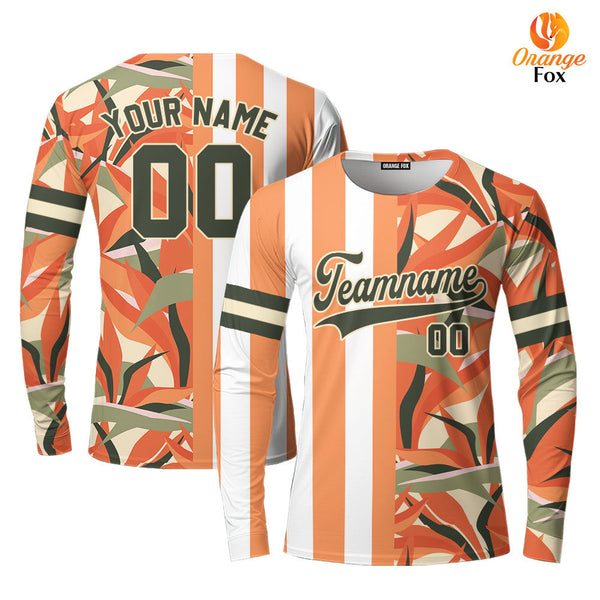 Custom Tropical Orange Green-Cream Split Fashion Custom Long Sleeve T-Shirt For Men & Women