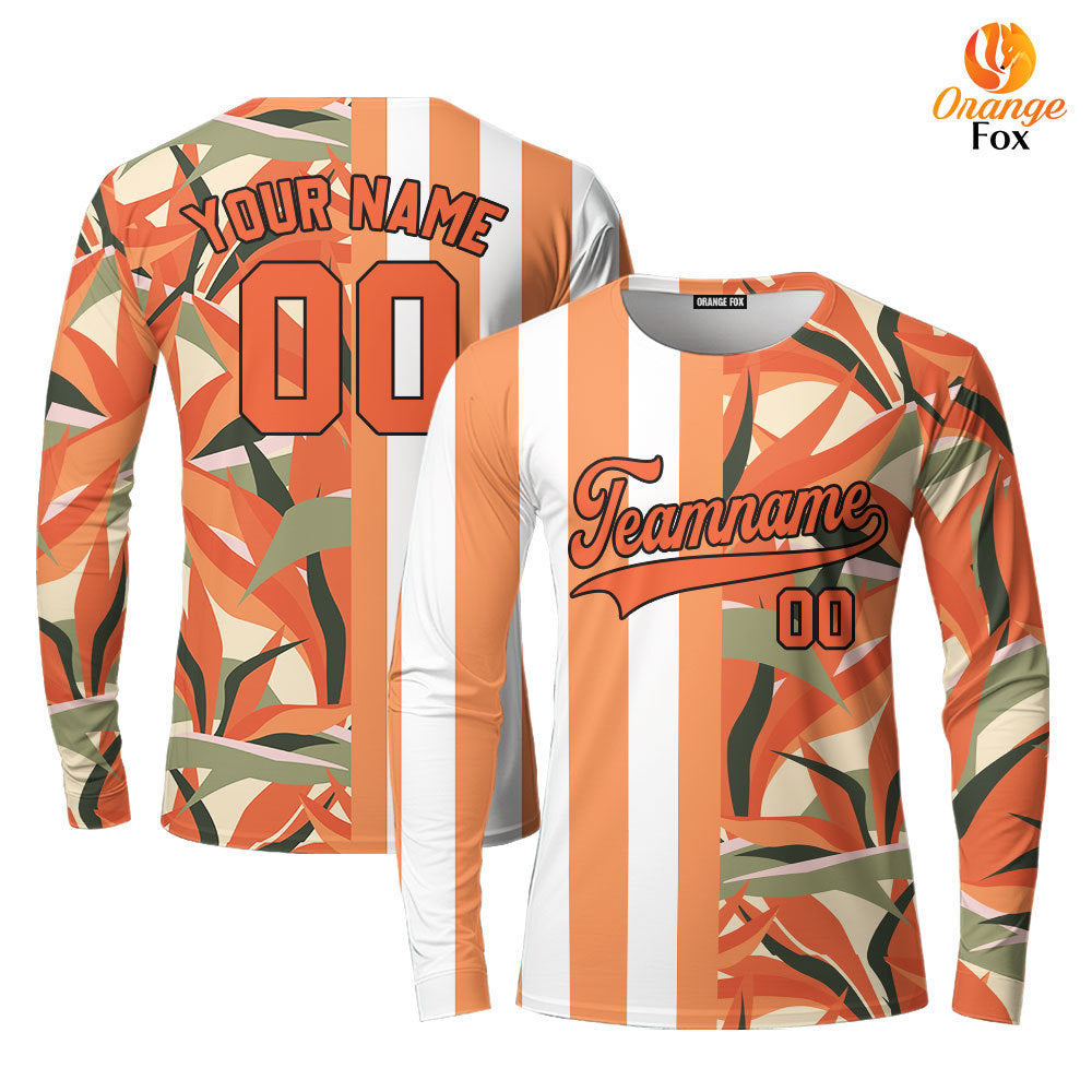 Custom Tropical Orange Orange-Black Split Fashion Custom Long Sleeve T-Shirt For Men & Women