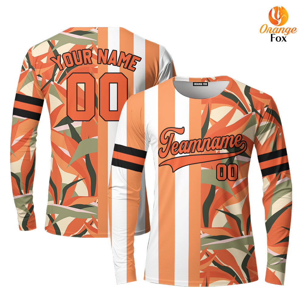 Custom Tropical Orange Orange-Black Split Fashion Custom Long Sleeve T-Shirt For Men & Women