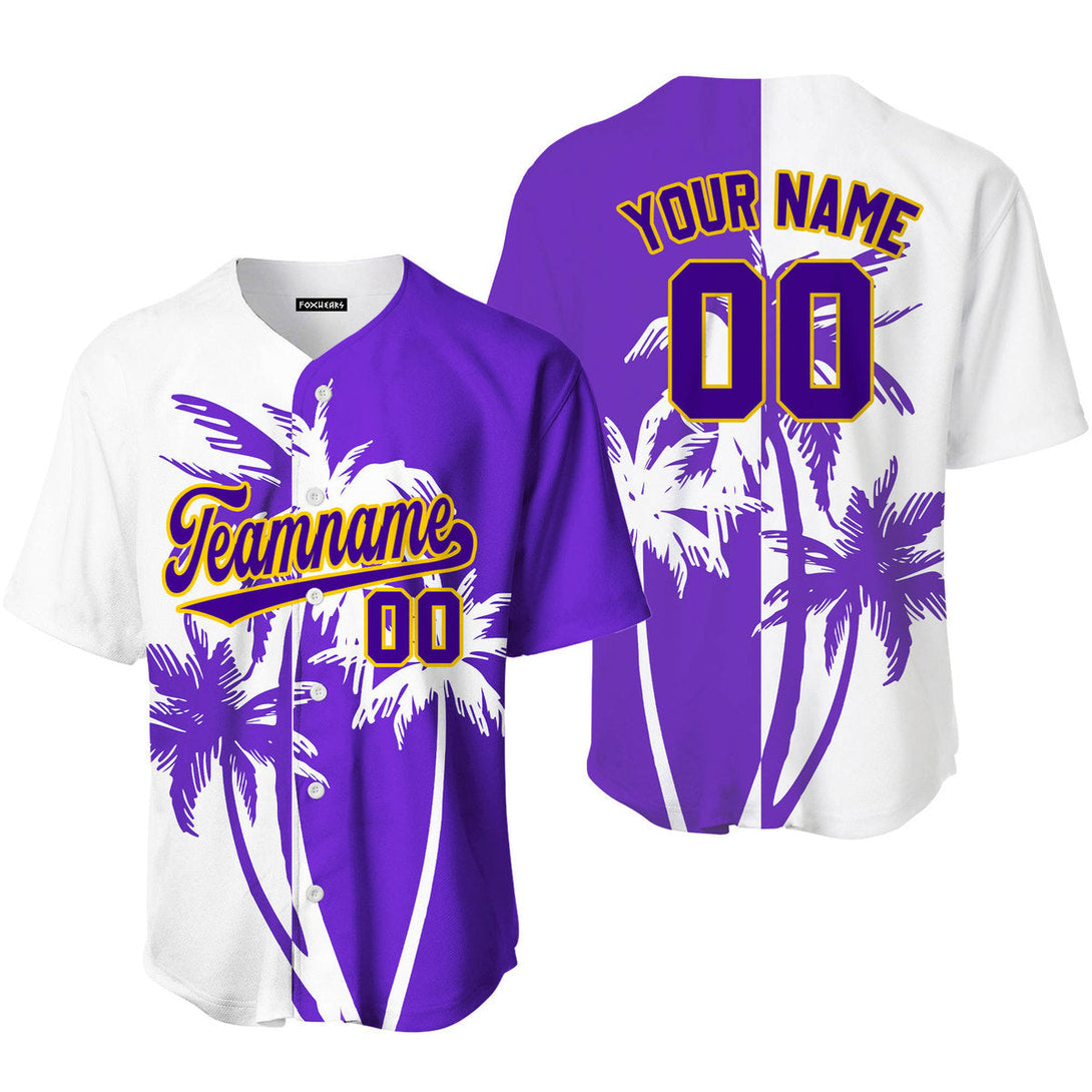 Custom Tropical Purple Palm Trees Pattern Baseball Jerseys For Men & Women