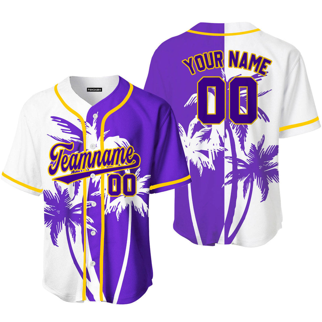 Custom Tropical Purple Palm Trees Pattern Baseball Jerseys For Men & Women