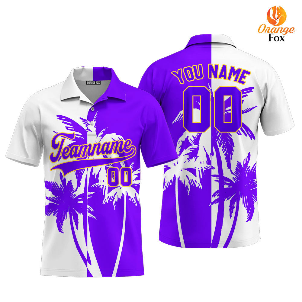 Custom Tropical Purple Palm Trees Pattern Custom Polo Shirt For Men