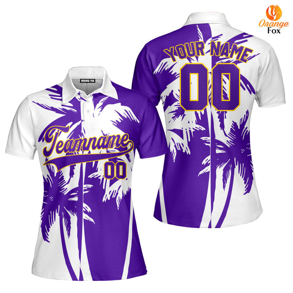 Custom Tropical Purple Palm Trees Pattern Custom Polo Shirt For Women