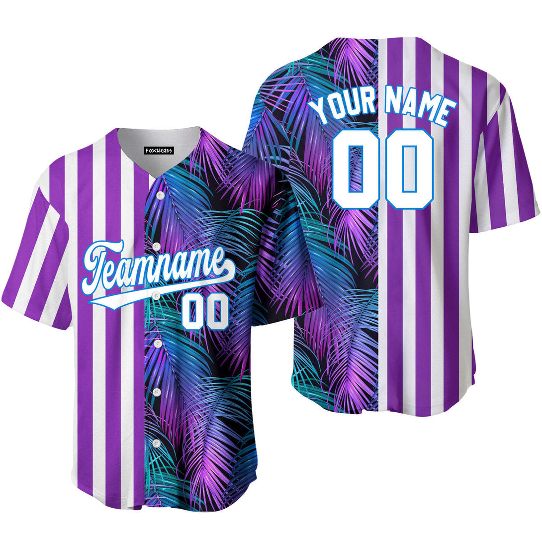 Custom Tropical Purple White-Blue Split Fashion Baseball Jerseys For Men & Women