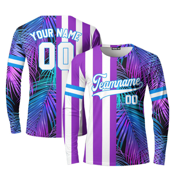 Custom Tropical Purple White-Blue Split Fashion Custom Long Sleeve T-Shirt For Men & Women