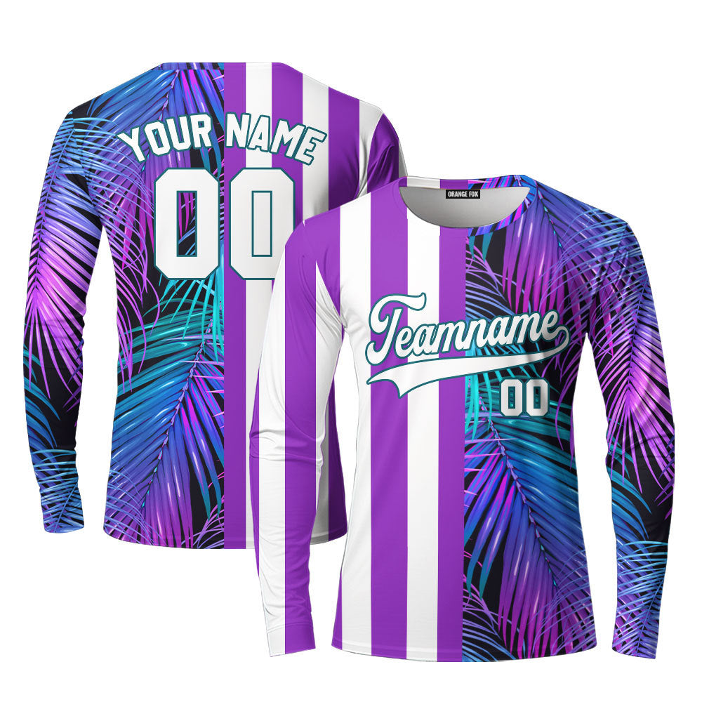 Custom Tropical Purple White- Kelly Green Split Fashion Custom Long Sleeve T-Shirt For Men & Women