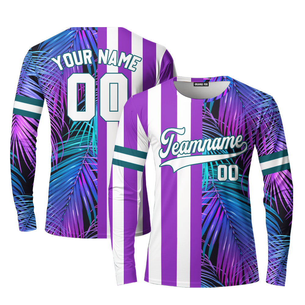 Custom Tropical Purple White- Kelly Green Split Fashion Custom Long Sleeve T-Shirt For Men & Women