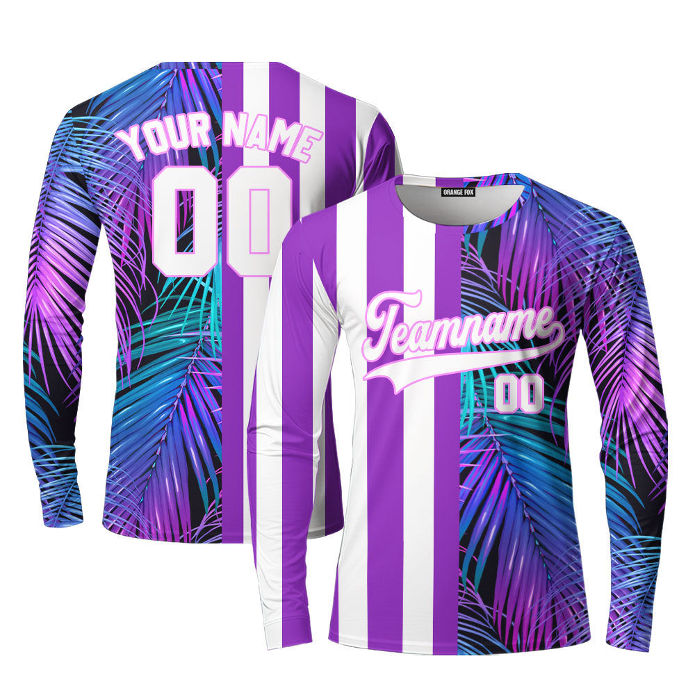 Custom Tropical Purple White-Pink Split Fashion Custom Long Sleeve T-Shirt For Men & Women